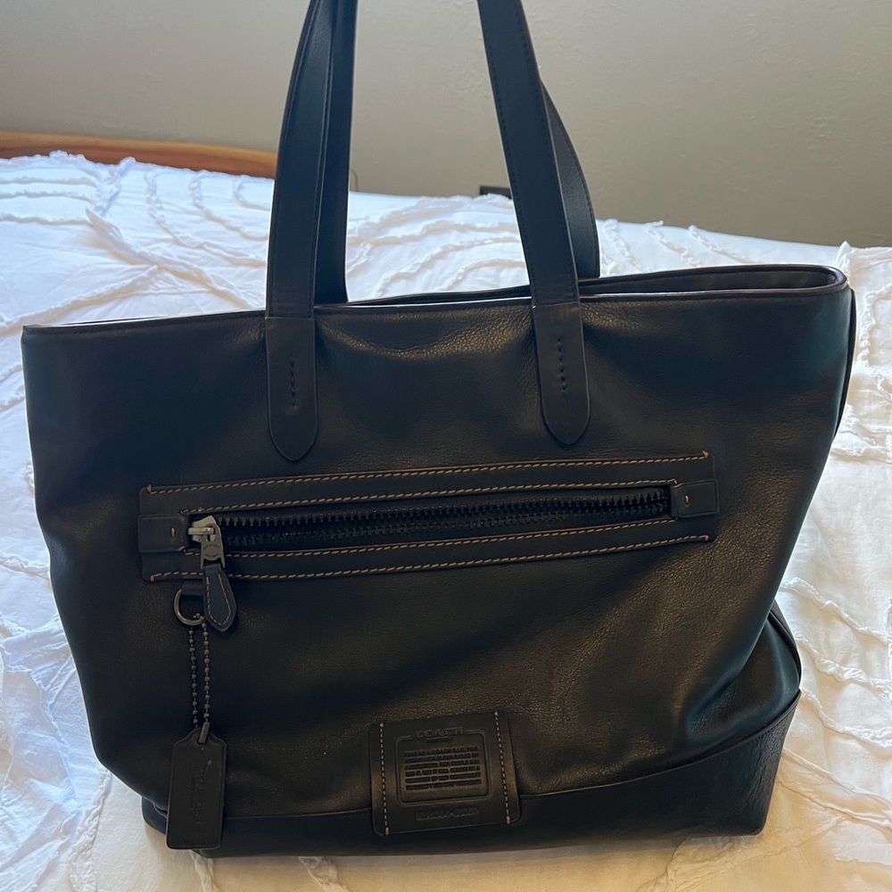 COACH -Signature Black Leather Tote Bag - Carryall - Picture 1 of 6